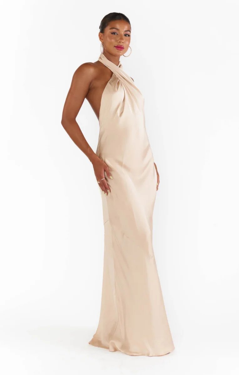 Jasmine Halter Maxi Dress ~ Champagne Luxe Satin - Image 8