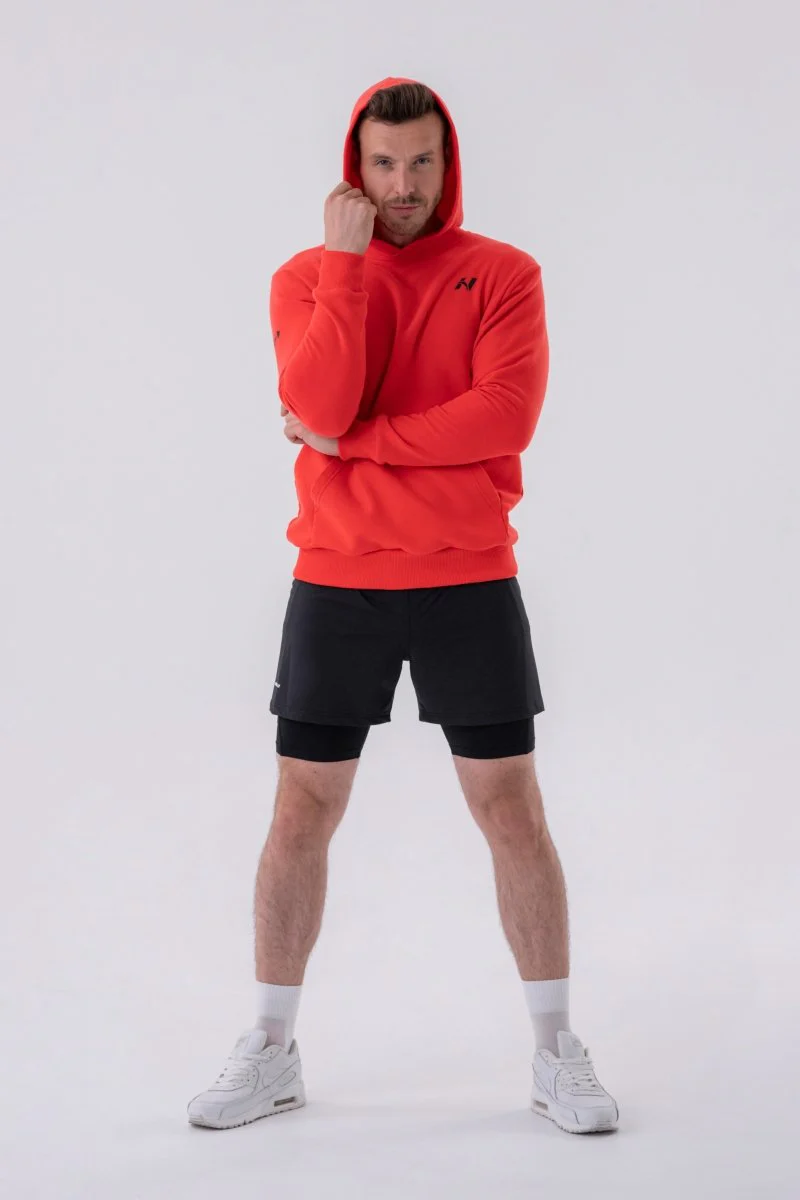 Nebbia Pull-Over Hoodie with a Pouch Pocket 331 - Red - Image 9